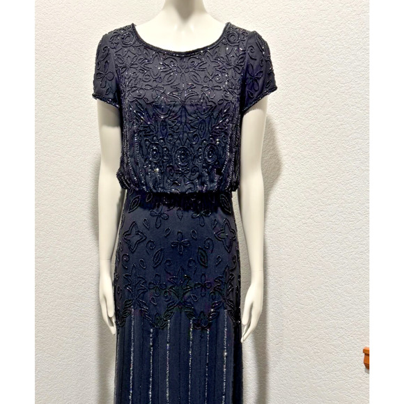 Adrianna Papell Black Beaded Maxi Formal Whimsigoth Fairy Sz 2 Ethereal - Picture 2 of 10